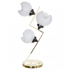 Cantilevered brass table lamp with lattimo shades